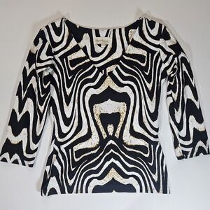 Elysa Suzanne Top Womens XXS Black White Gold Zebra Print Made In The USA Blouse